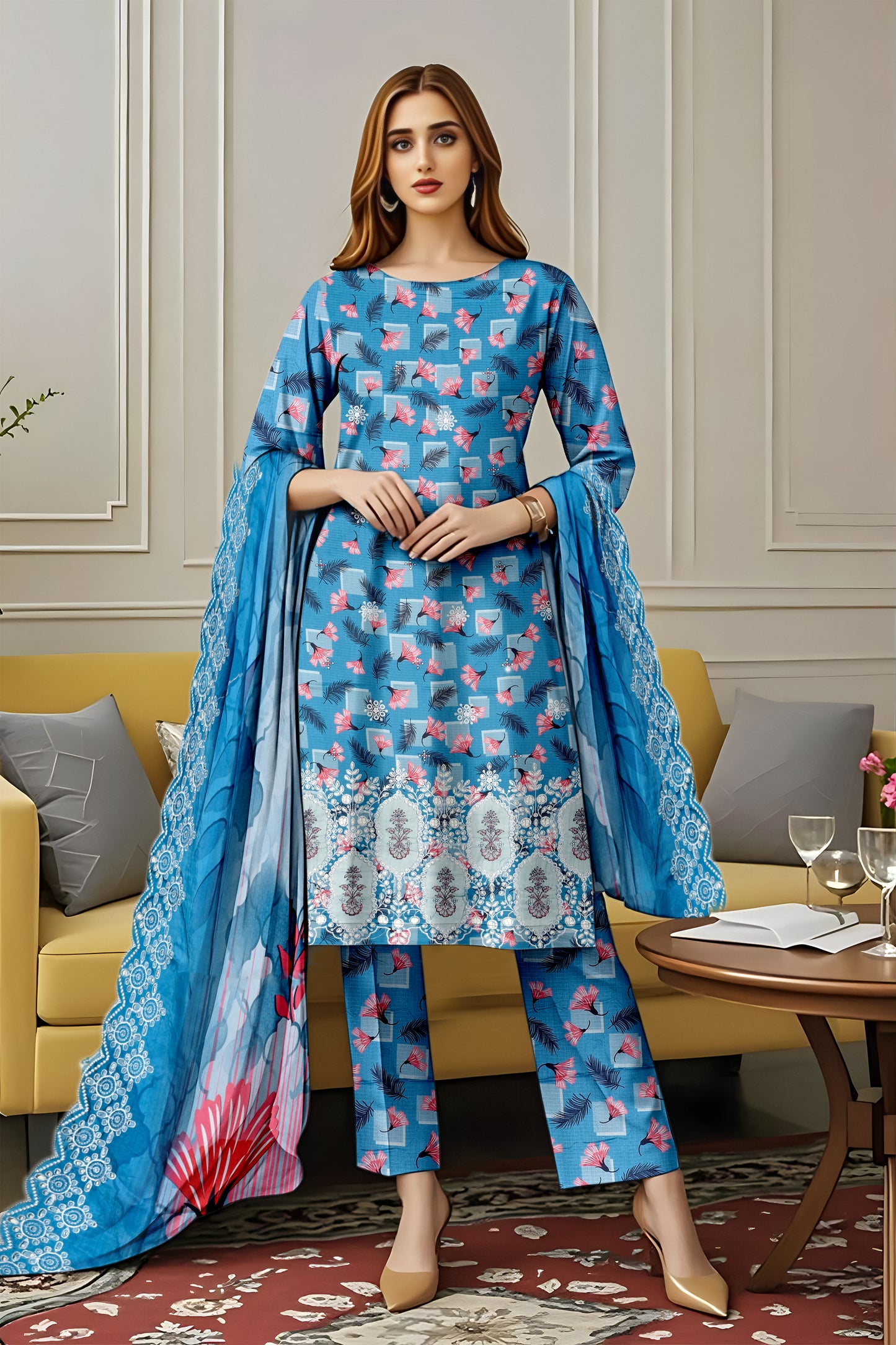 Doriya Viscose Applic Emb 3Pc