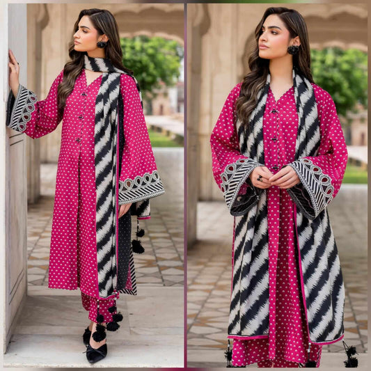 Allover Linen Bana Dora Printed 3Pc