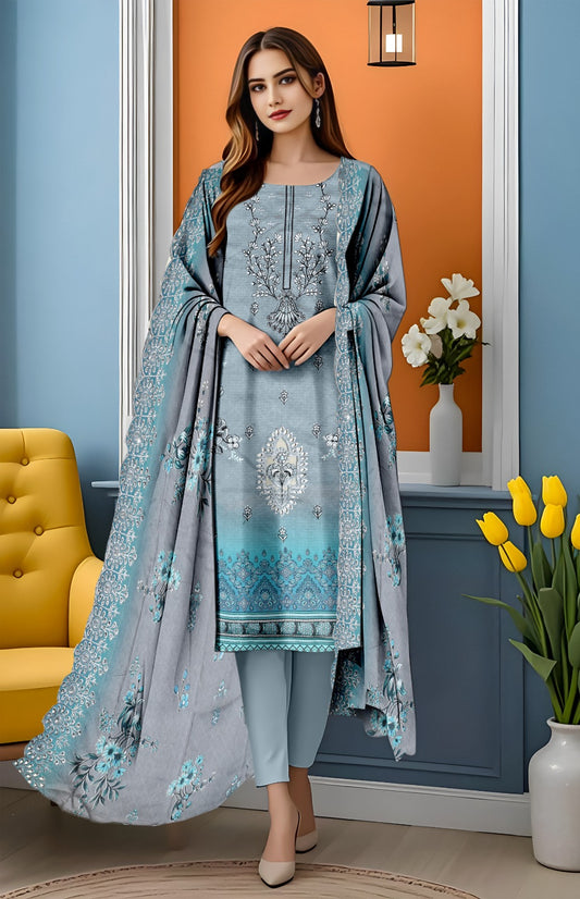 Viscose Applic Embroidered 3Pc