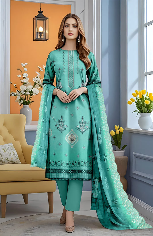 Viscose Applic Embroidered 3Pc